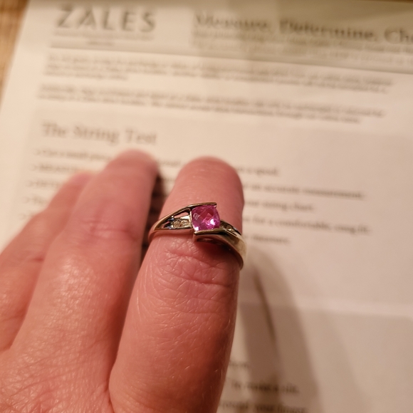 COPY - Pink Sapphire Princess cut 10k Silver ring with Diamonds - Picture 3 of 9